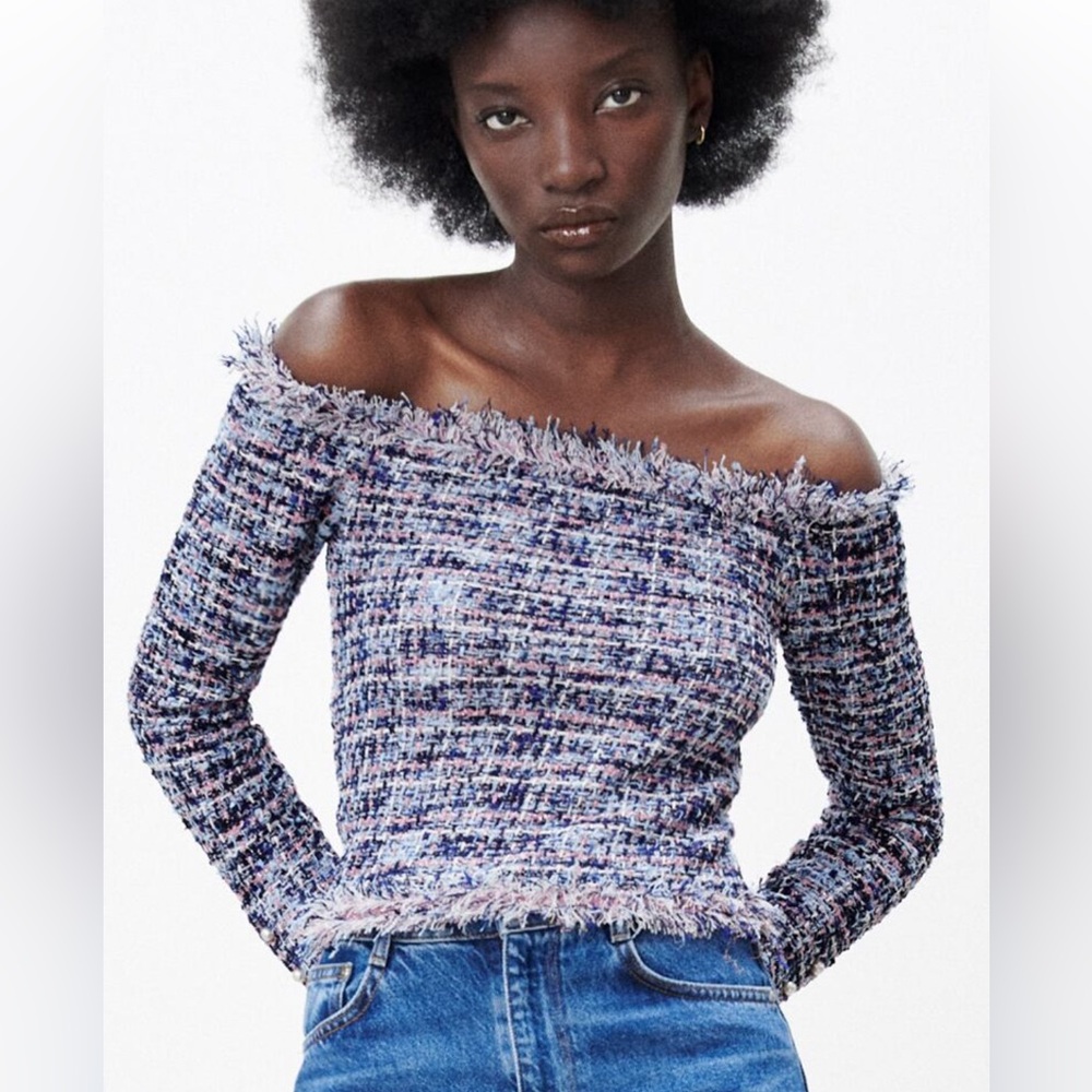 Zara Frayed textured top (tweed like) XS/S